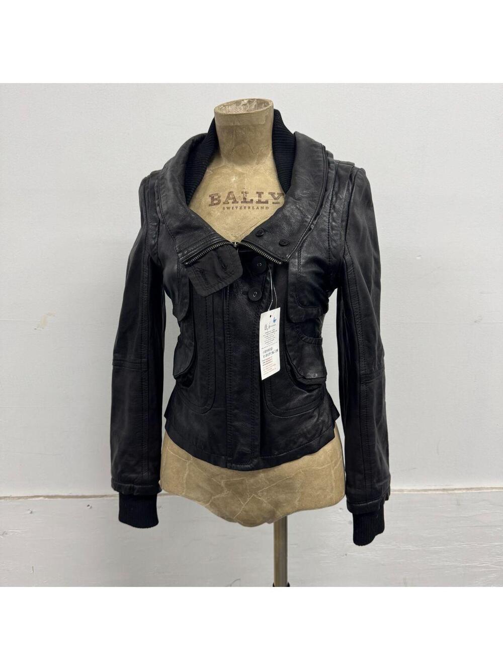 Vintage Y2KGenuine Leather Corset Lace-Up Funnel-Neck Cropped Jacket